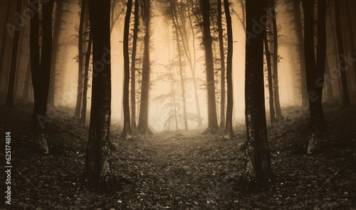 autumn sunset in mysterious...