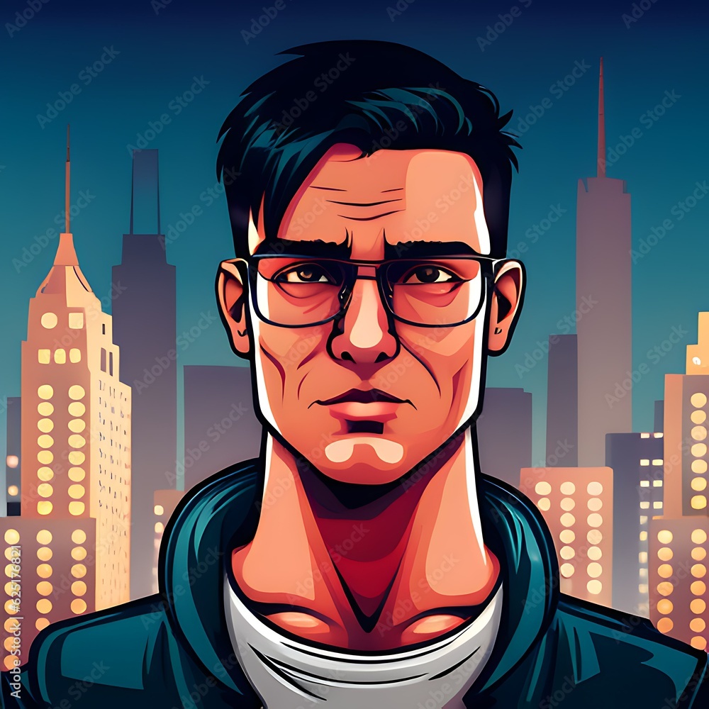 Man close up portrait illustration on city background. Ai generated illustration Man close up portrait illustration on city background. Ai generated illustration
