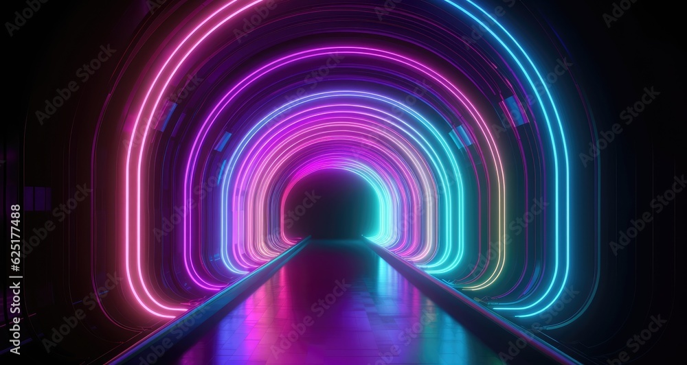 Futuristic colorful cyberpunk glowing light through the tunnel background. Generative AI Futuristic colorful cyberpunk glowing light through the tunnel background. Generative AI