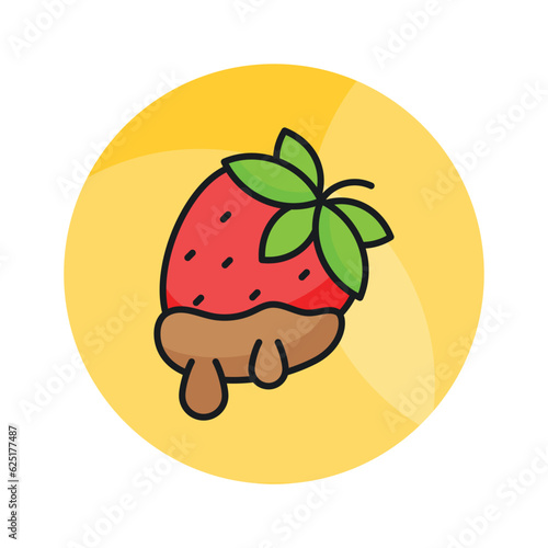 An amazing chocolate dipped strawberry vector design, modern flat style