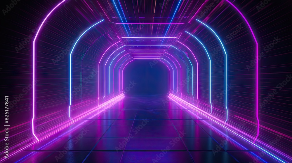 Futuristic colorful cyberpunk glowing light through the tunnel background. Generative AI Futuristic colorful cyberpunk glowing light through the tunnel background. Generative AI