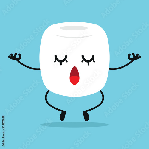 Cute relax marshmallow character. Funny yoga marshmallow cartoon emoticon in flat style. sweet emoji meditation vector illustration