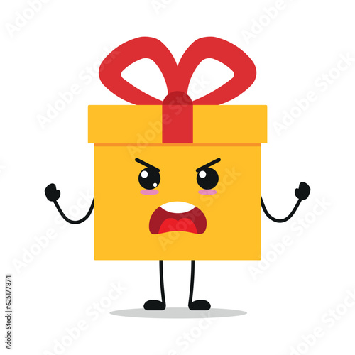Cute angry gift box character. Funny furious gift box cartoon emoticon in flat style. present emoji vector illustration