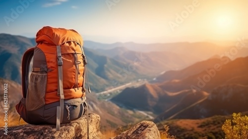 Hiking Bag Travel Banner with Copy and Text Space