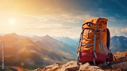 Hiking Bag Travel Banner with Copy and Text Space