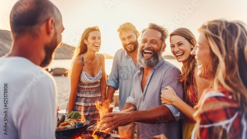 Familie und Freunde feiern ein Sommerfest zusammen. Generiert mit KI