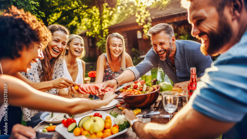 Familie und Freunde feiern ein Sommerfest zusammen. Generiert mit KI