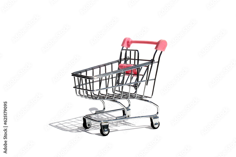 On a white background is a small iron toy cart.