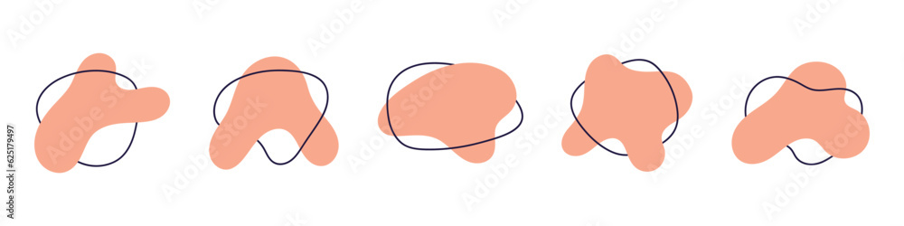 Organic abstract forms. Fluid and irregular elements in creative and simple amoeba. Amorphous Liquid Design. Isolated vector illustrations on white background. Organic abstract forms. Fluid and irregular elements in creative and simple amoeba. Amorphous Liquid Design. Isolated vector illustrations on white background.