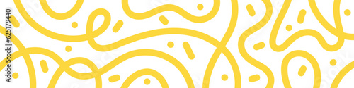 Abstract noodle pattern. Graphic spaghetti background with yellow ramen noodles. Isolated vector illustrations on white background.