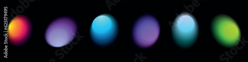 Abstract gradient background with round shapes, neon blue. Fluid and digital blob shapes, light and dynamic. Isolated vector illustration on black background.
