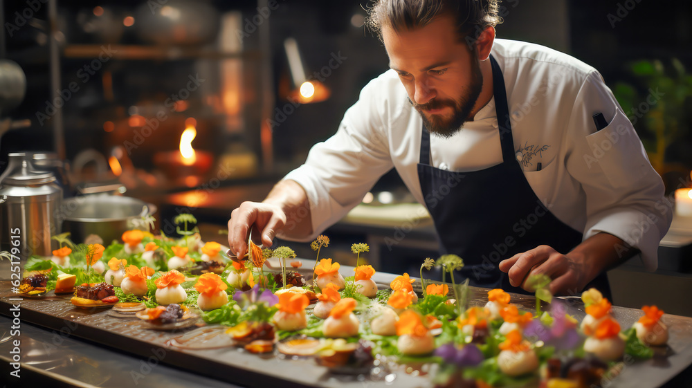 Koch zubereitet gourmet essen. Generiert mit KI Koch zubereitet gourmet essen. Generiert mit KI