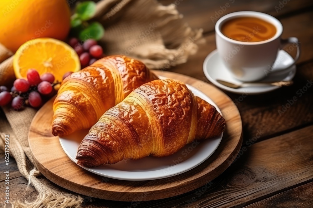 Morning Breakfast Set on the Table with Croissant Morning Breakfast Set on the Table with Croissant