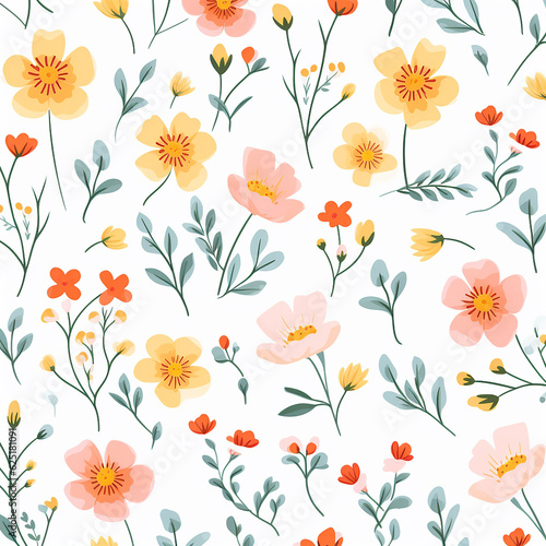 Cute floral flowers on white background seamless pattern with generative AI technology © Nayan