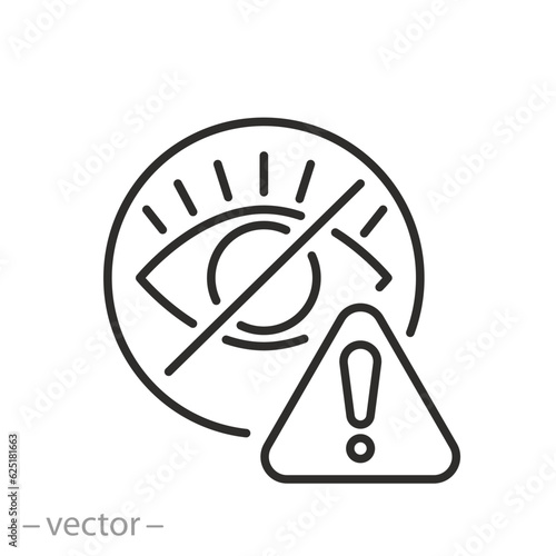 sensitive content icon, no look, sign attention or warning, eye view ban, prohibited content, thin line symbol - editable stroke vector illustration