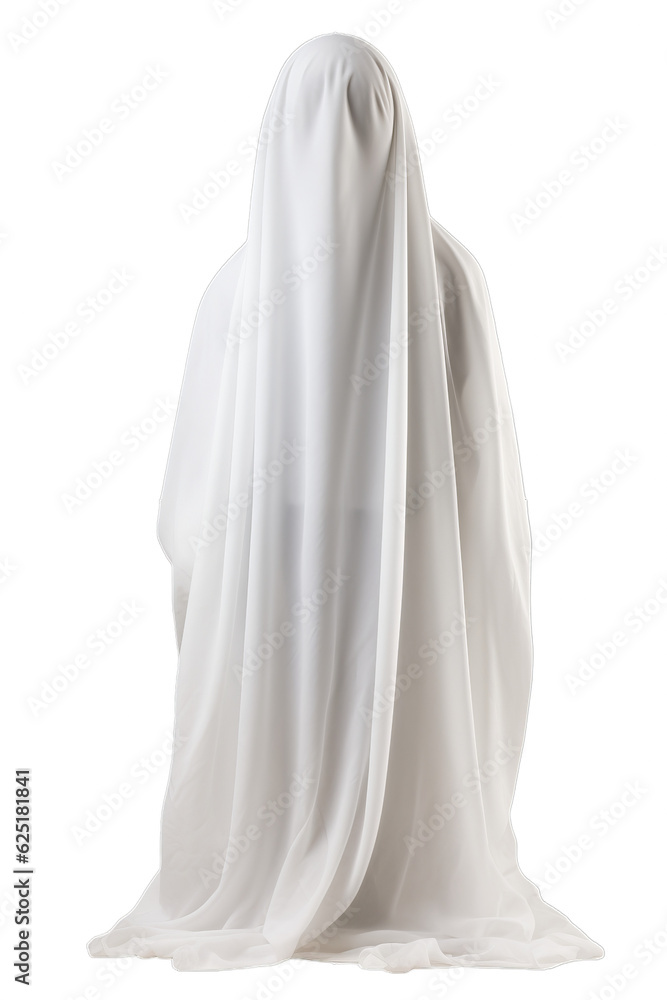 People disguised in a ghost for halloween isolated on transparent background (PNG)