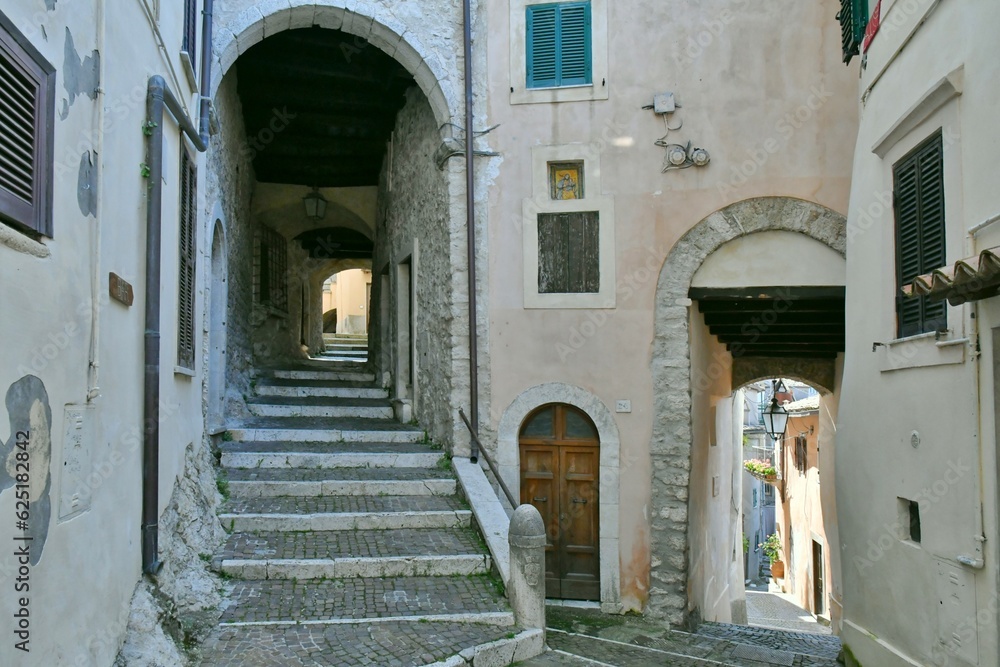 A characteristic street in Cervara di Roma, a medieval village in Lazio, Italy.