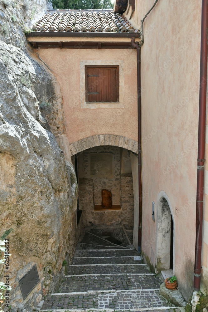 A characteristic street in Cervara di Roma, a medieval village in Lazio, Italy.