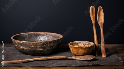 A set of wooden tableware in a rustic style. Created with Generative Ai technology.