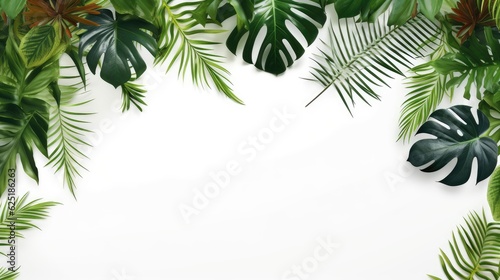 Tropical leaves in white background template, AI generated Image