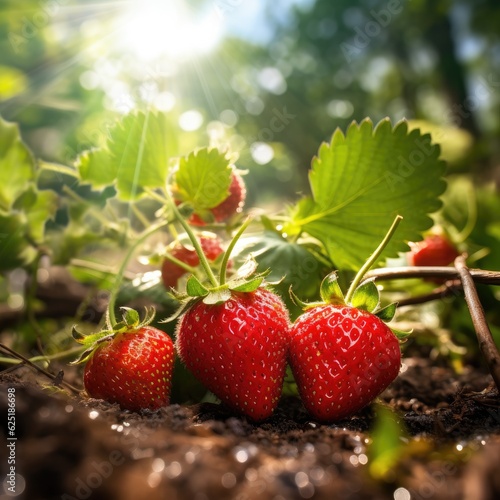 Strawberries in natural background. Generative AI.