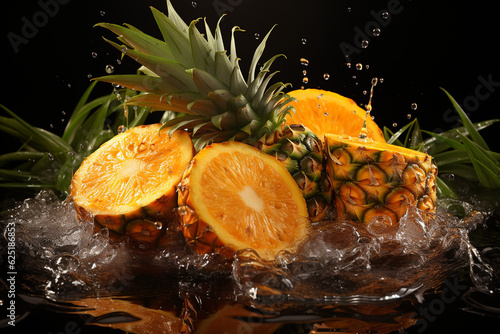 pineapple in water. Generative AI.