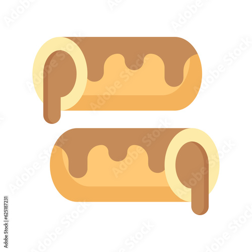 A small, soft, log shaped pastry filled with chocolate, modern flat eclair icon