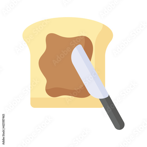 Sliced bread with knife and chocolate paste, toast icon in trendy style