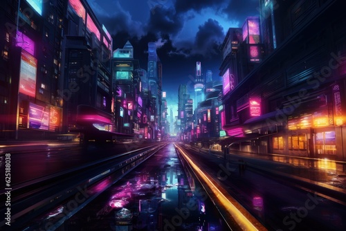 Night Neon Cyberpunk City concept. Sci-Fi Futuristic City Concept. Cyberpunk. Landscape Neon Futuristic City. Futuristic City Skyscraper. Made With Generative AI. 