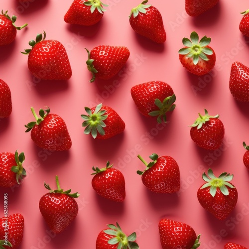 Strawberry. Pattern of strawberries on colored background. Generative AI.