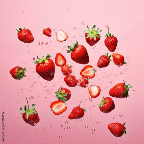 Cut strawberries into pieces with copy space. Fresh natural strawberry isolated. Generative AI.