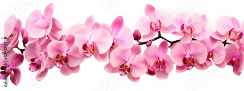 Orchids flowers background banner panorama - Beautiful blooming pink orchid branch, (orchidaceae), isolated on white background, top view (Generative Ai)