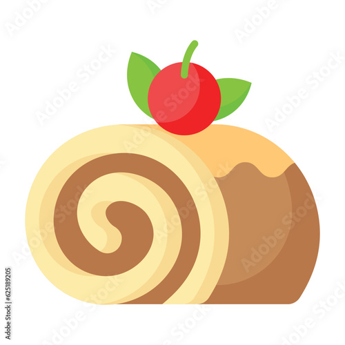 Swiss rolls with chocolate cream filling, modern icon of sponge cake