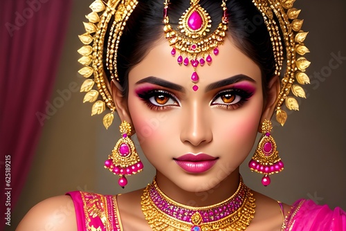 Indian cultural women with makeup and jewellery ai generative image