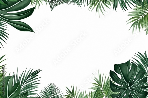 monstera and palm tropical leaves white background
