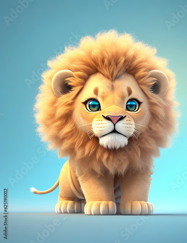 A cute lion, baby, blue eyes, miniature size.