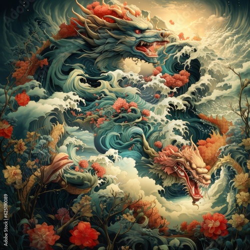 A vintage style Japanese dragon illustration