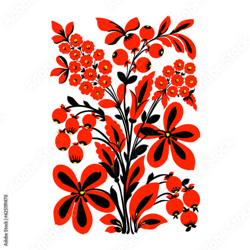 Ukrainian traditional ornament with flowers. Petrykivsky ornament. photo