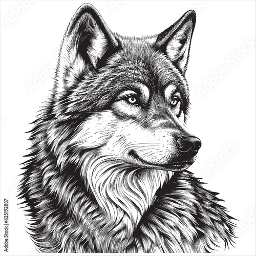 Fototapete Hand Drawn Engraving Pen and Ink Wolf Head Vintage Vector Illustration