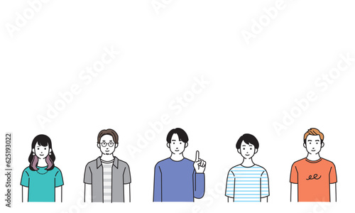 若い世代の男女のシンプルなイラストセット
