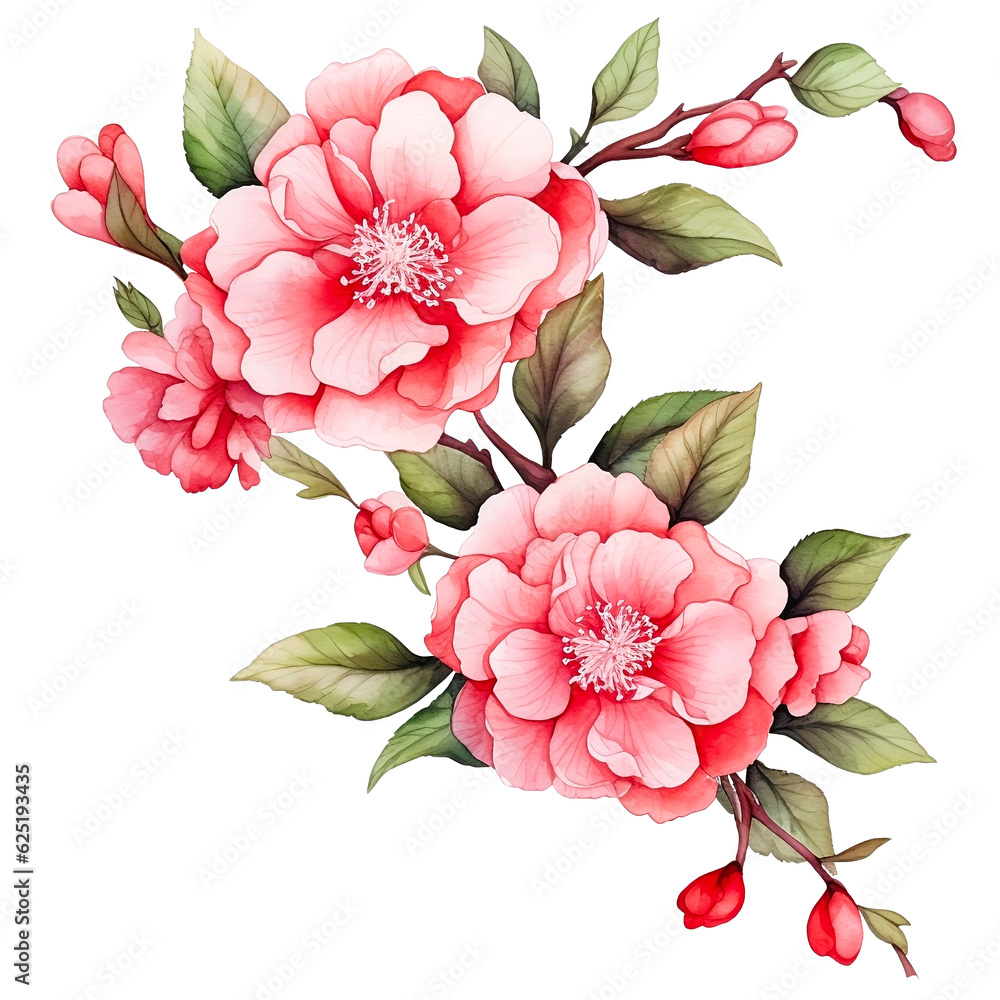 Obraz premium Water color beautiful pink camellia flower garland png clip art