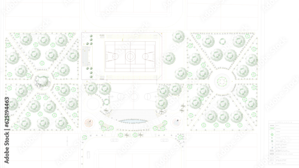Vector sketch illustration of a forest park landscape design in the middle of the city with lots of trees