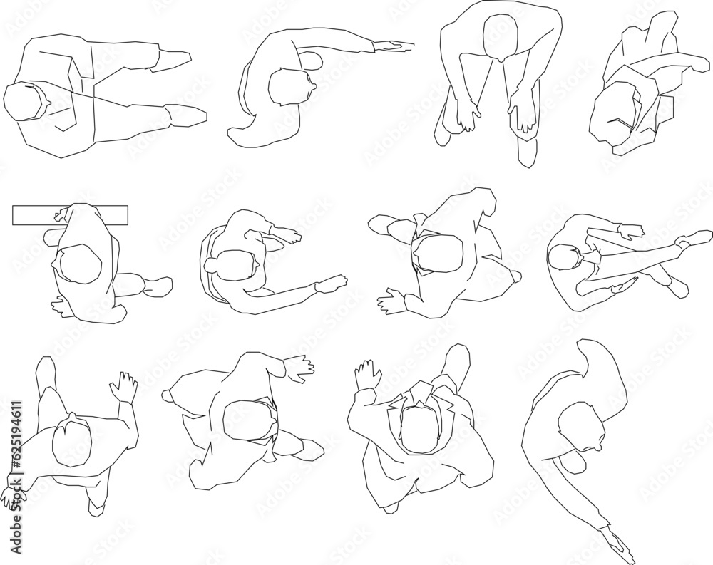 Vector sketch illustration of people character set doing activity top view