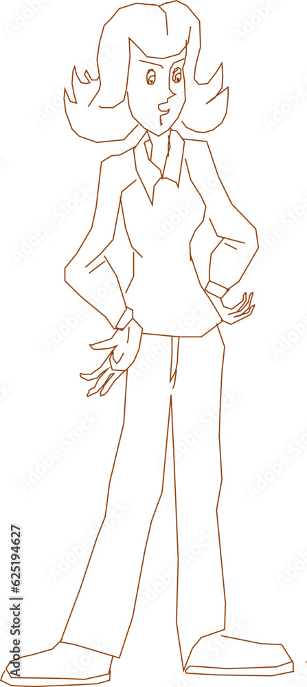 Vector sketch of a teenage girl character standing with her hands on her hips Vector sketch of a teenage girl character standing with her hands on her hips