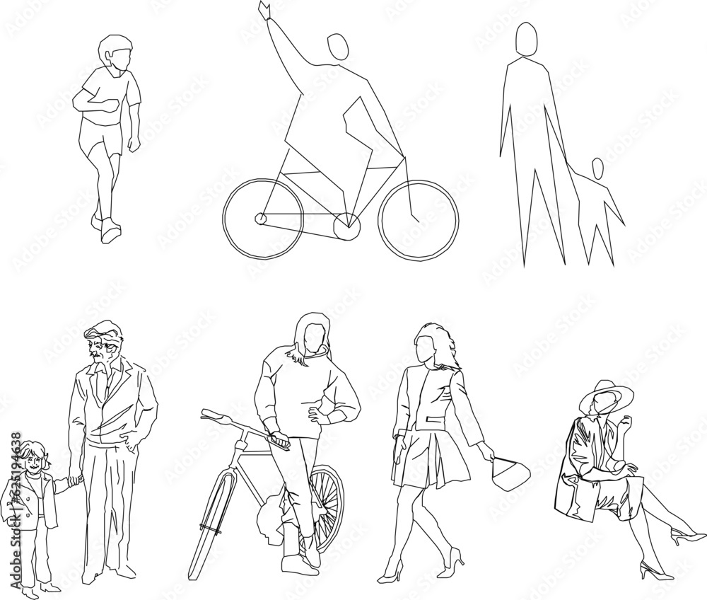 Sketch vector illustration of character set of people doing work and sports activities Sketch vector illustration of character set of people doing work and sports activities