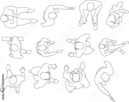 Vector sketch illustration of people character set doing activity top view