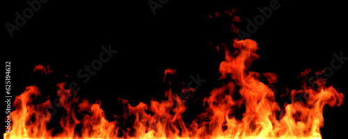 Realistic fire flames fiery burn on black background specials effect 3d render