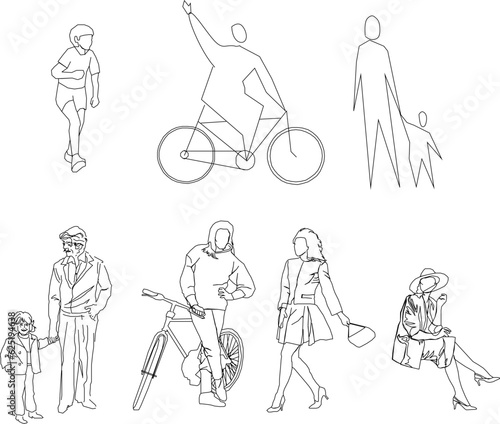 Sketch vector illustration of character set of people doing work and sports activities