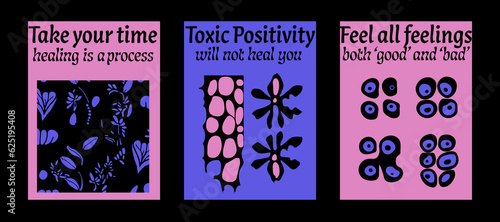 Set of poster templates with psychedelic melting shapes and blobs in retro hippie Y2K style.