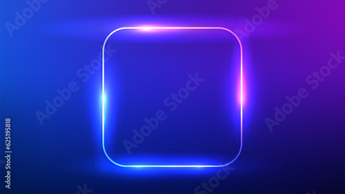 Neon rounded square frame with shining effects